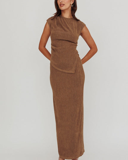 Brown Ribbed Knit Maxi Skirt