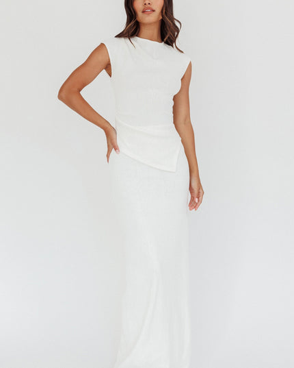 White Ribbed Knit Maxi Skirt
