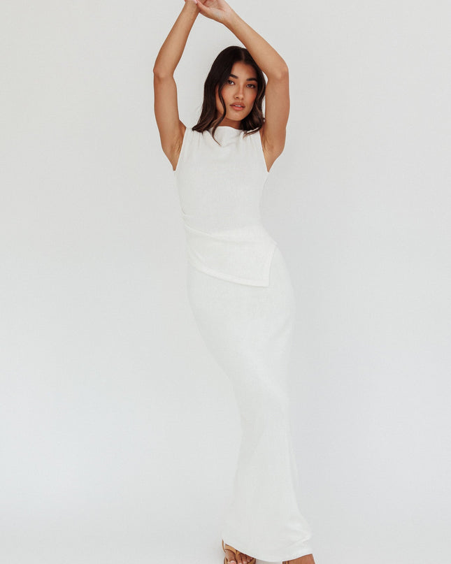 White Ribbed Knit Maxi Skirt