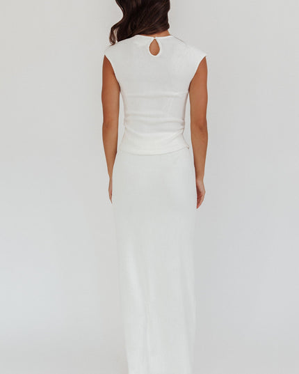 White Ribbed Knit Maxi Skirt
