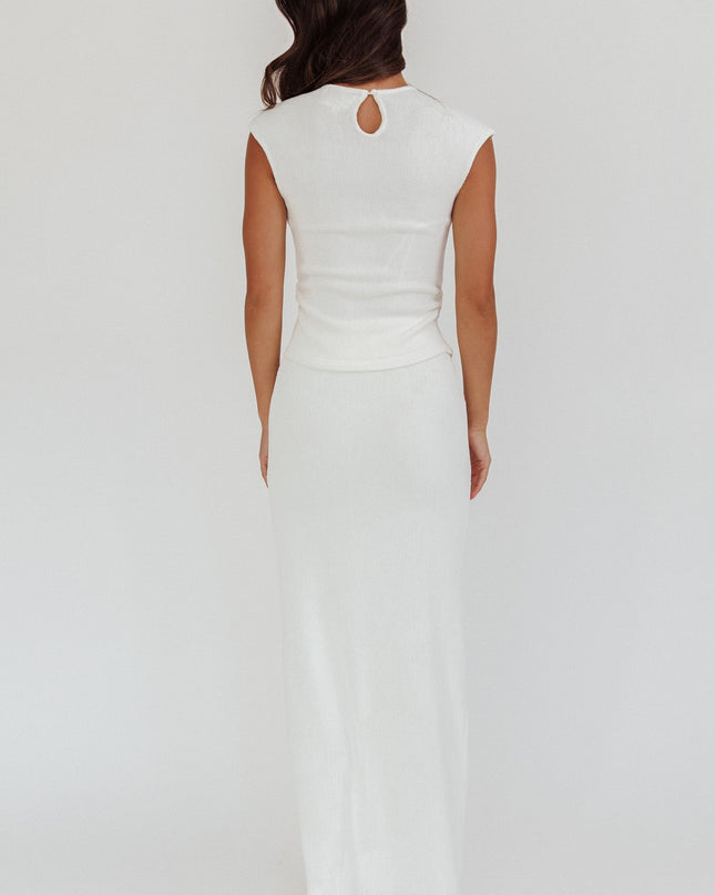 White Ribbed Knit Maxi Skirt