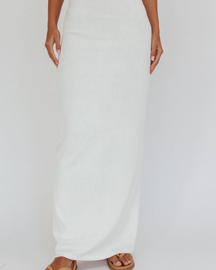 White Ribbed Knit Maxi Skirt