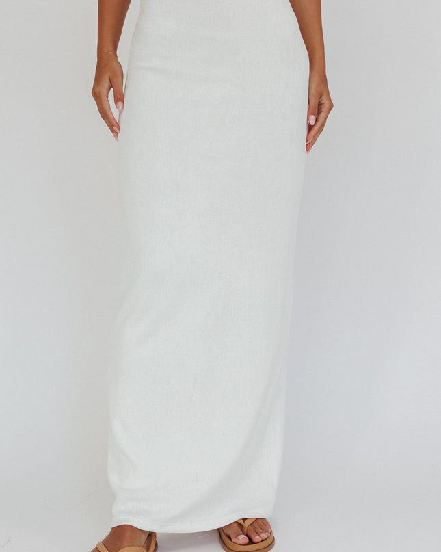 White Ribbed Knit Maxi Skirt