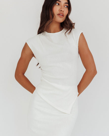 White Cap Sleeve Ribbed Knit Top