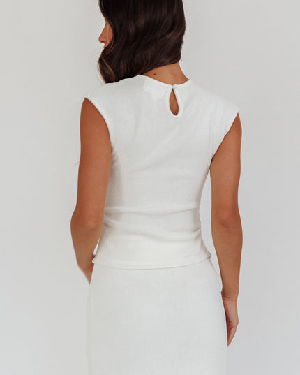White Cap Sleeve Ribbed Knit Top