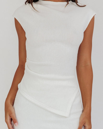 White Cap Sleeve Ribbed Knit Top