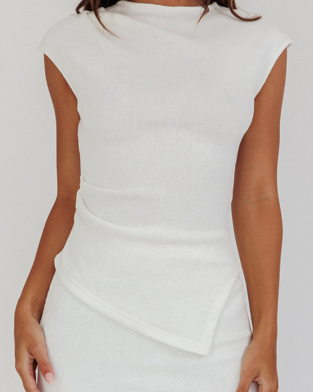 White Cap Sleeve Ribbed Knit Top