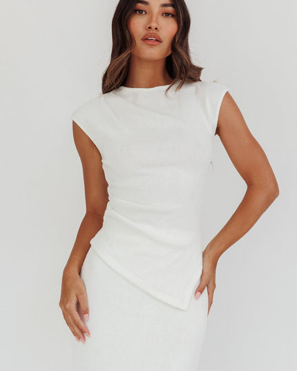 White Cap Sleeve Ribbed Knit Top