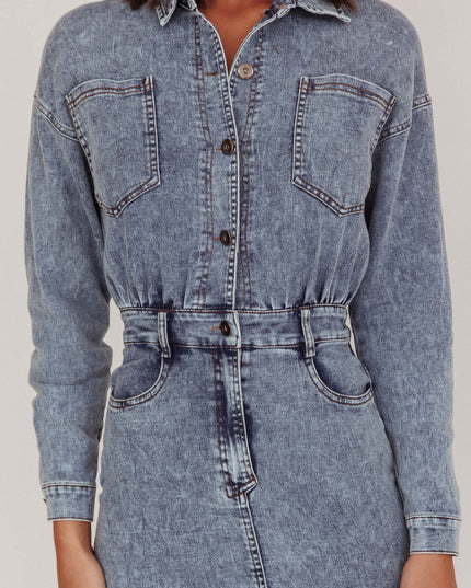 Denim Blue Long Sleeve Midi Dress