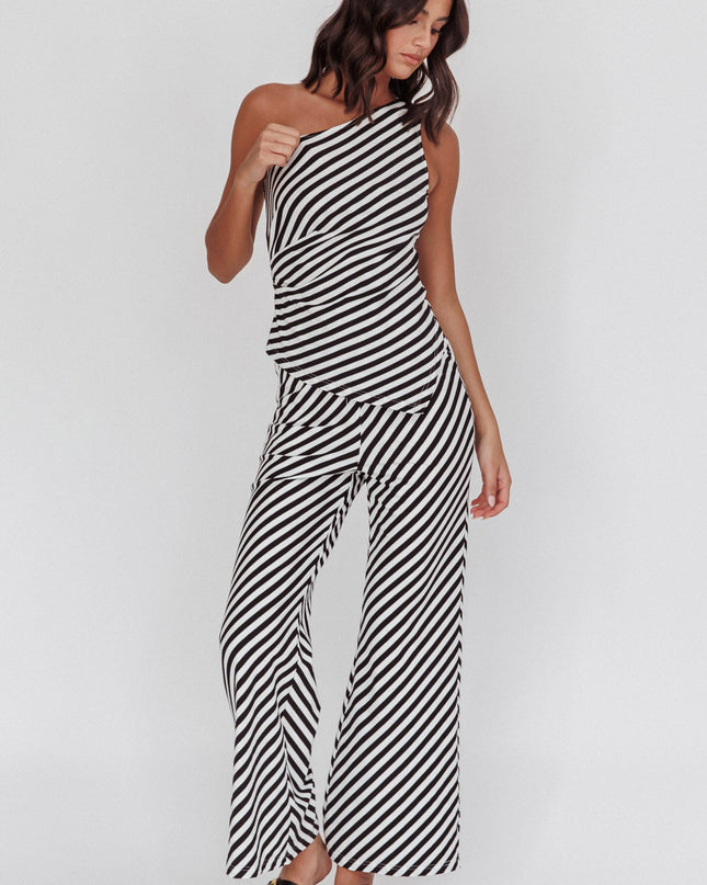 Black Beach Wide Leg Pants Stripe