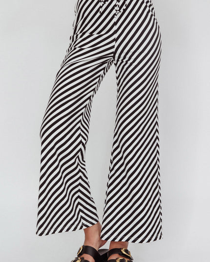 Black Beach Wide Leg Pants Stripe