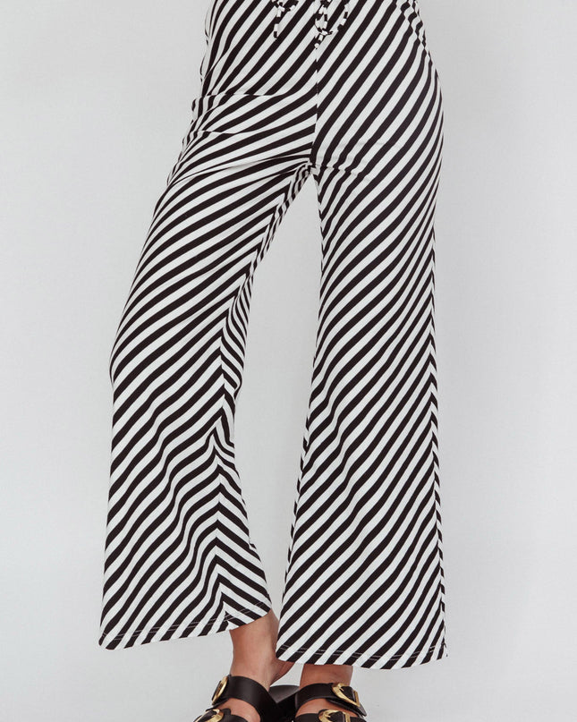 Black Beach Wide Leg Pants Stripe