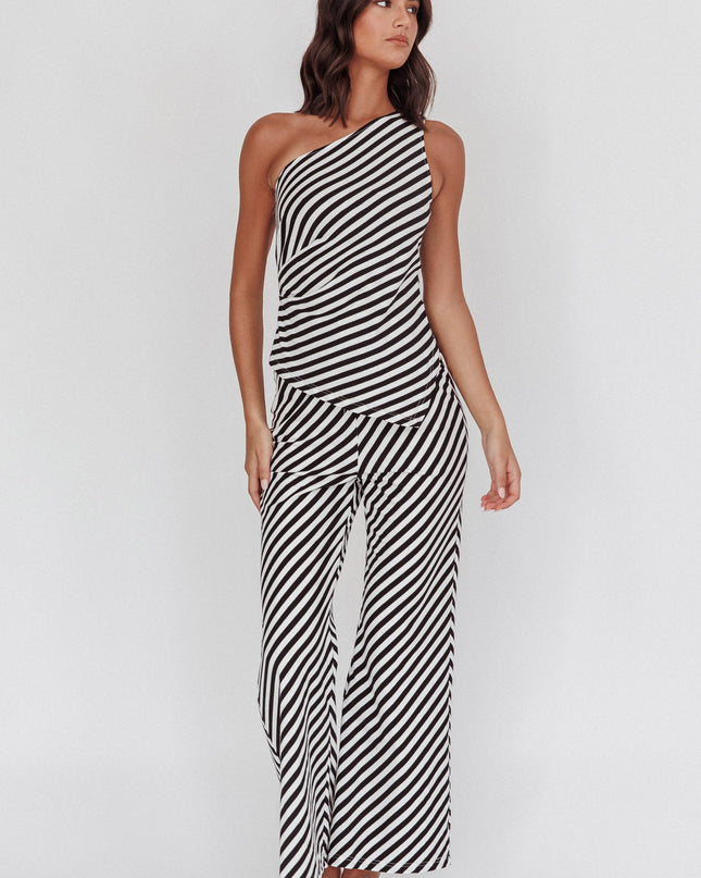 Black Beach Wide Leg Pants Stripe