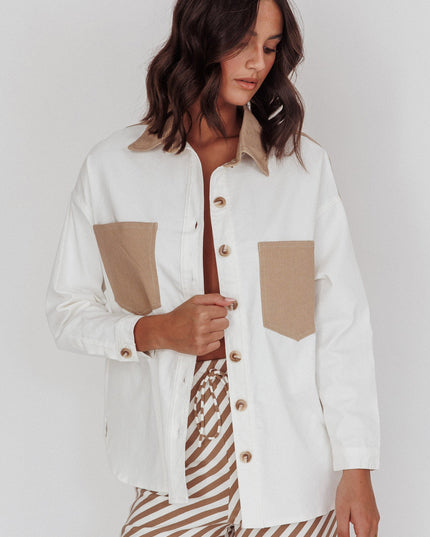 Beige Chest Pocket Shirt White