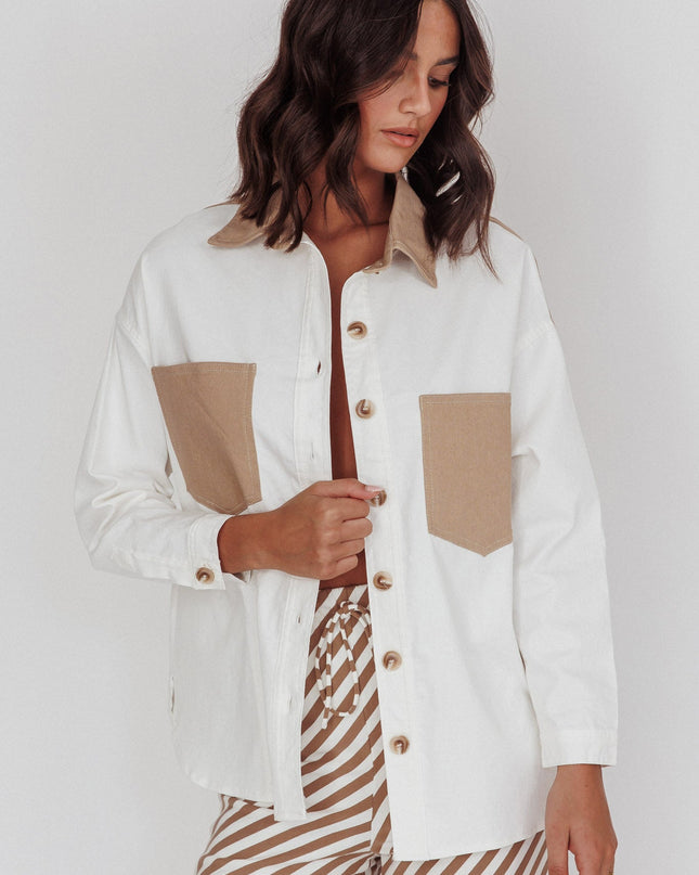 Beige Chest Pocket Shirt White