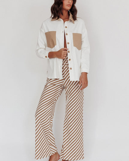 Beige Chest Pocket Shirt White
