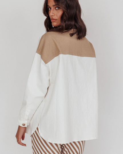 Beige Chest Pocket Shirt White