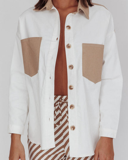 Beige Chest Pocket Shirt White