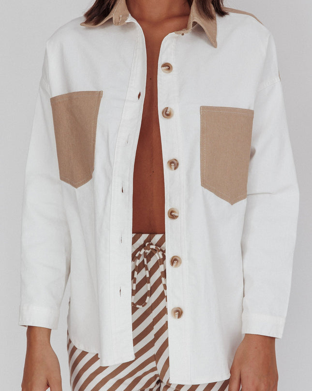Beige Chest Pocket Shirt White