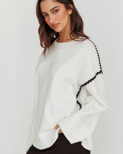 Off White Contrast Knit Sweater