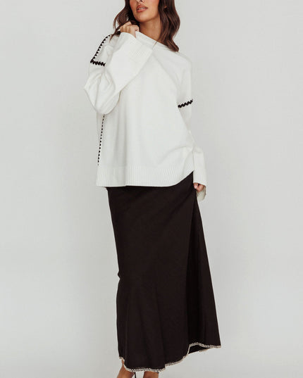Off White Contrast Knit Sweater