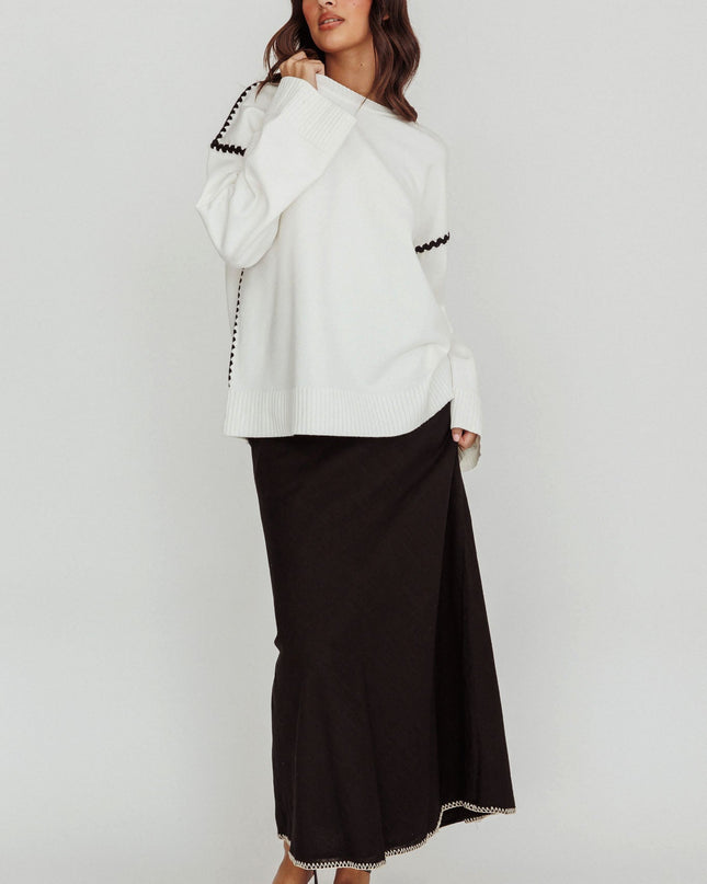 Off White Contrast Knit Sweater