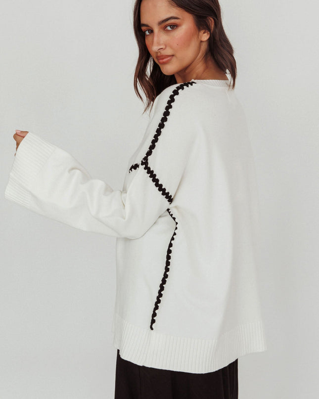 Off White Contrast Knit Sweater
