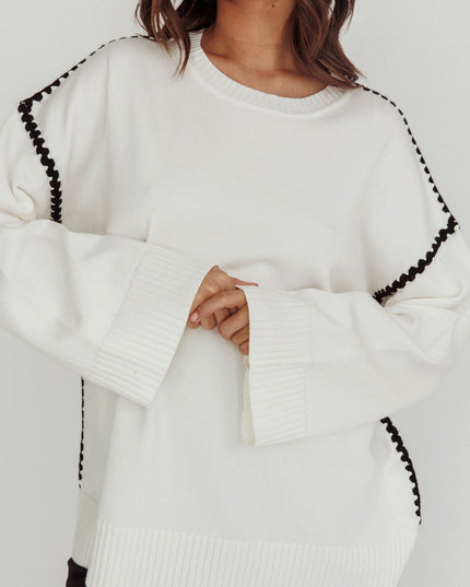 Off White Contrast Knit Sweater