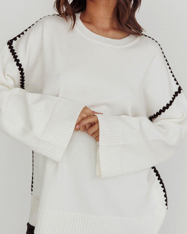 Off White Contrast Knit Sweater