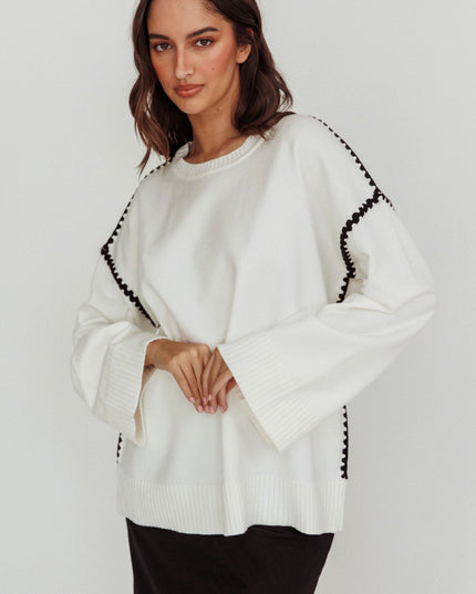 Off White Contrast Knit Sweater
