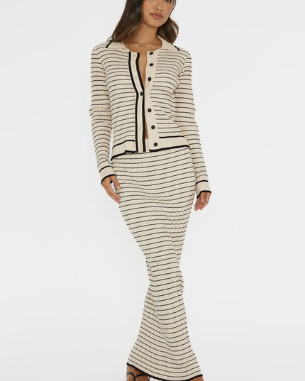 Oat Flare Ribbed Knit Maxi Skirt Stripe