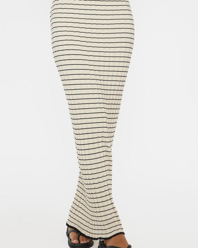 Oat Flare Ribbed Knit Maxi Skirt Stripe