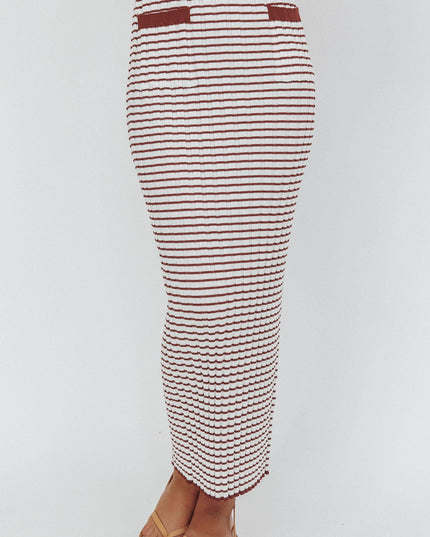 Brown/Oat Flare Knit Pocket Maxi Skirt Stripe
