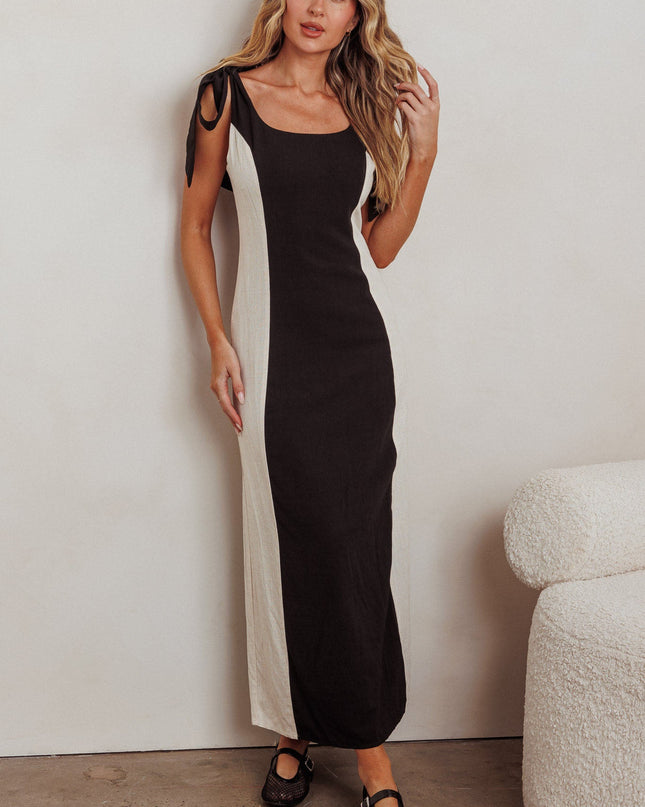 Black/Oat Tied Shoulders Contrast Maxi Dress