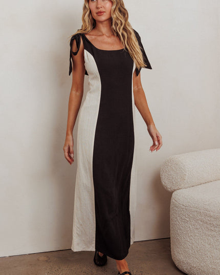 Black/Oat Tied Shoulders Contrast Maxi Dress