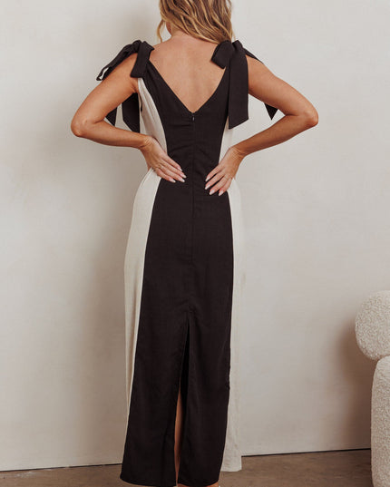 Black/Oat Tied Shoulders Contrast Maxi Dress