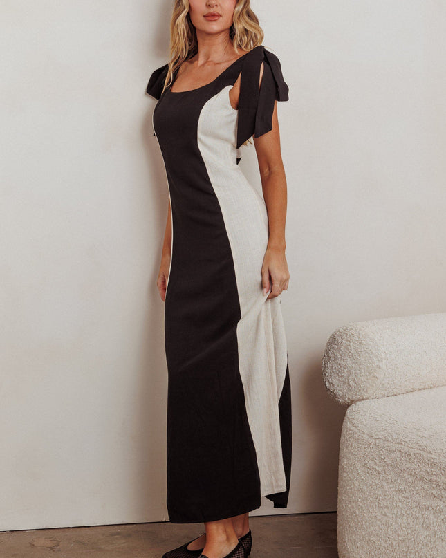 Black/Oat Tied Shoulders Contrast Maxi Dress