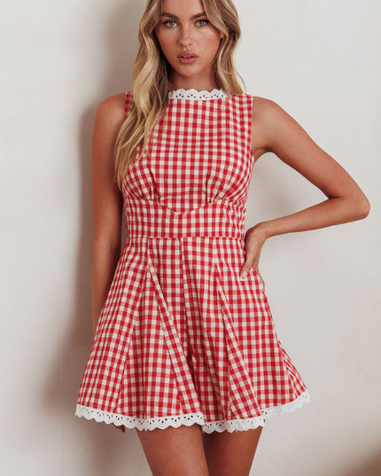 Red Sleeveless Romper Gingham