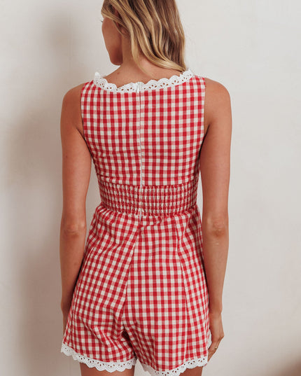 Red Sleeveless Romper Gingham