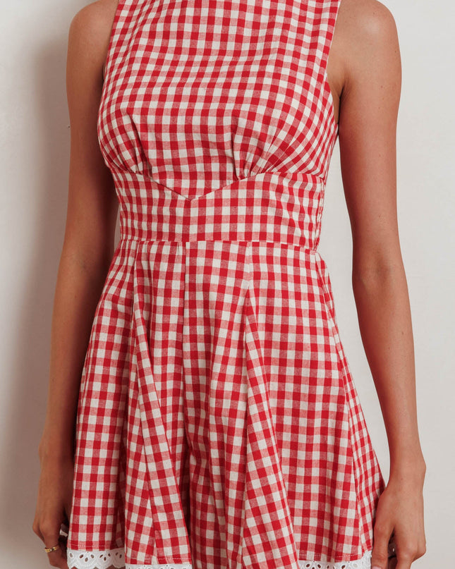 Red Sleeveless Romper Gingham
