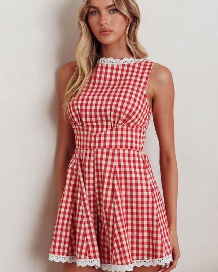 Red Sleeveless Romper Gingham