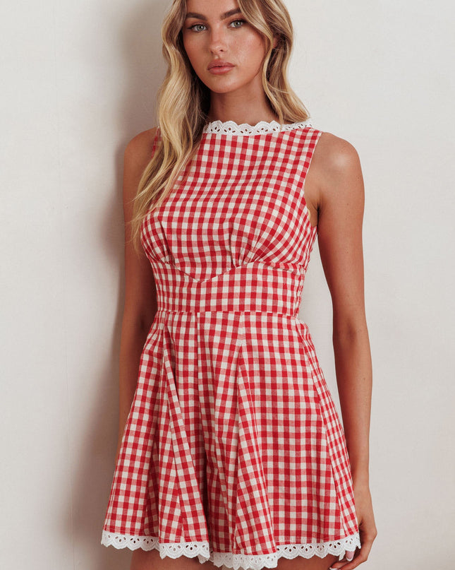 Red Sleeveless Romper Gingham