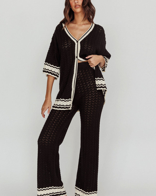 Black Cotton Straight Leg Knit Pants