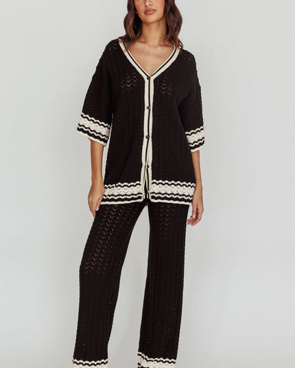 Black Cotton Straight Leg Knit Pants
