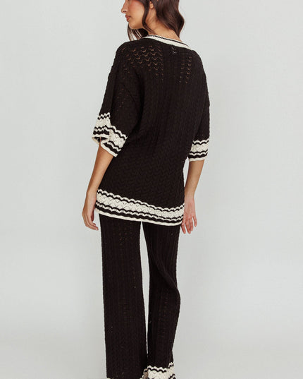 Black Cotton Straight Leg Knit Pants
