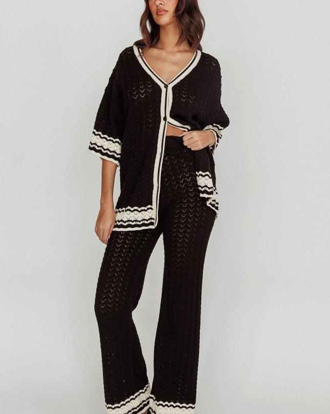 Black Cotton Straight Leg Knit Pants