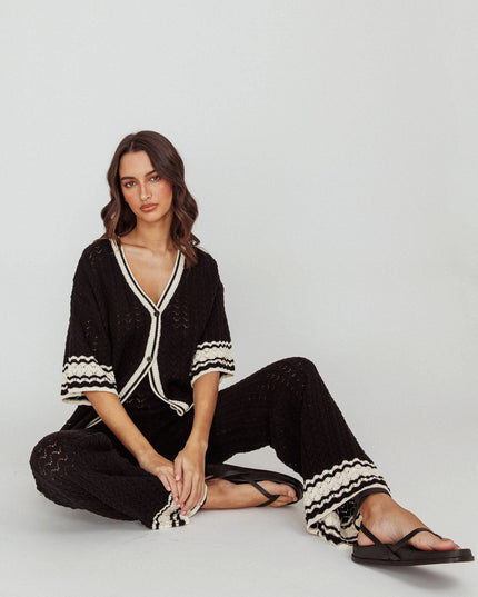 Black Cotton Straight Leg Knit Pants