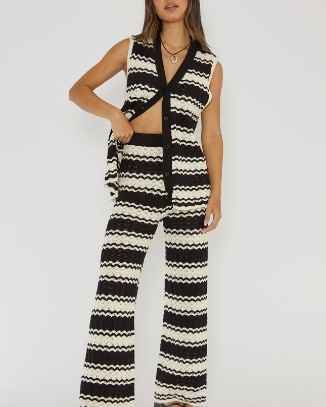 Black/White Waist Crochet Pants
