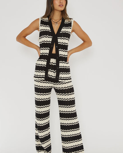 Black/White Waist Crochet Pants