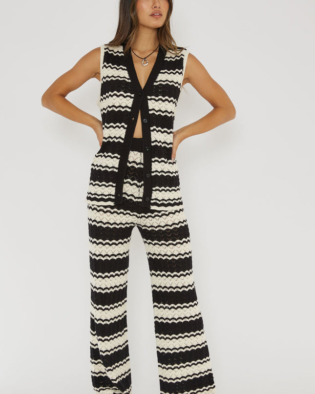 Black/White Waist Crochet Pants